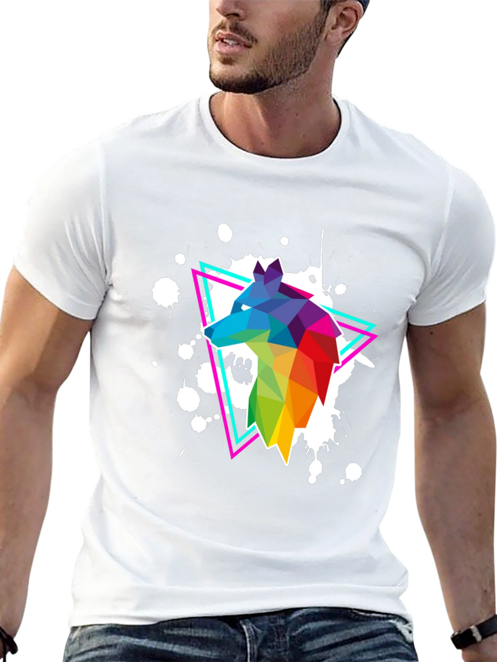 Geometric Wolf T-Shirt - Vibrant Graphic Print