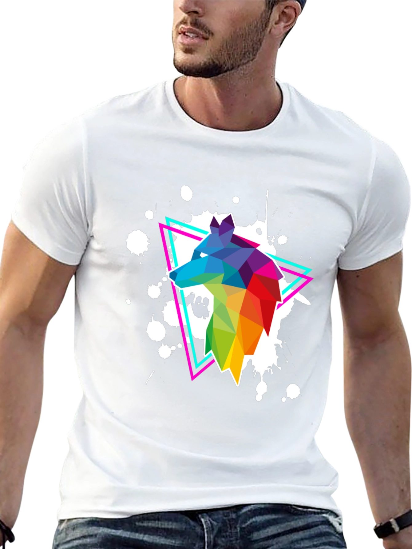 Geometric Wolf T-Shirt - Vibrant Graphic Print