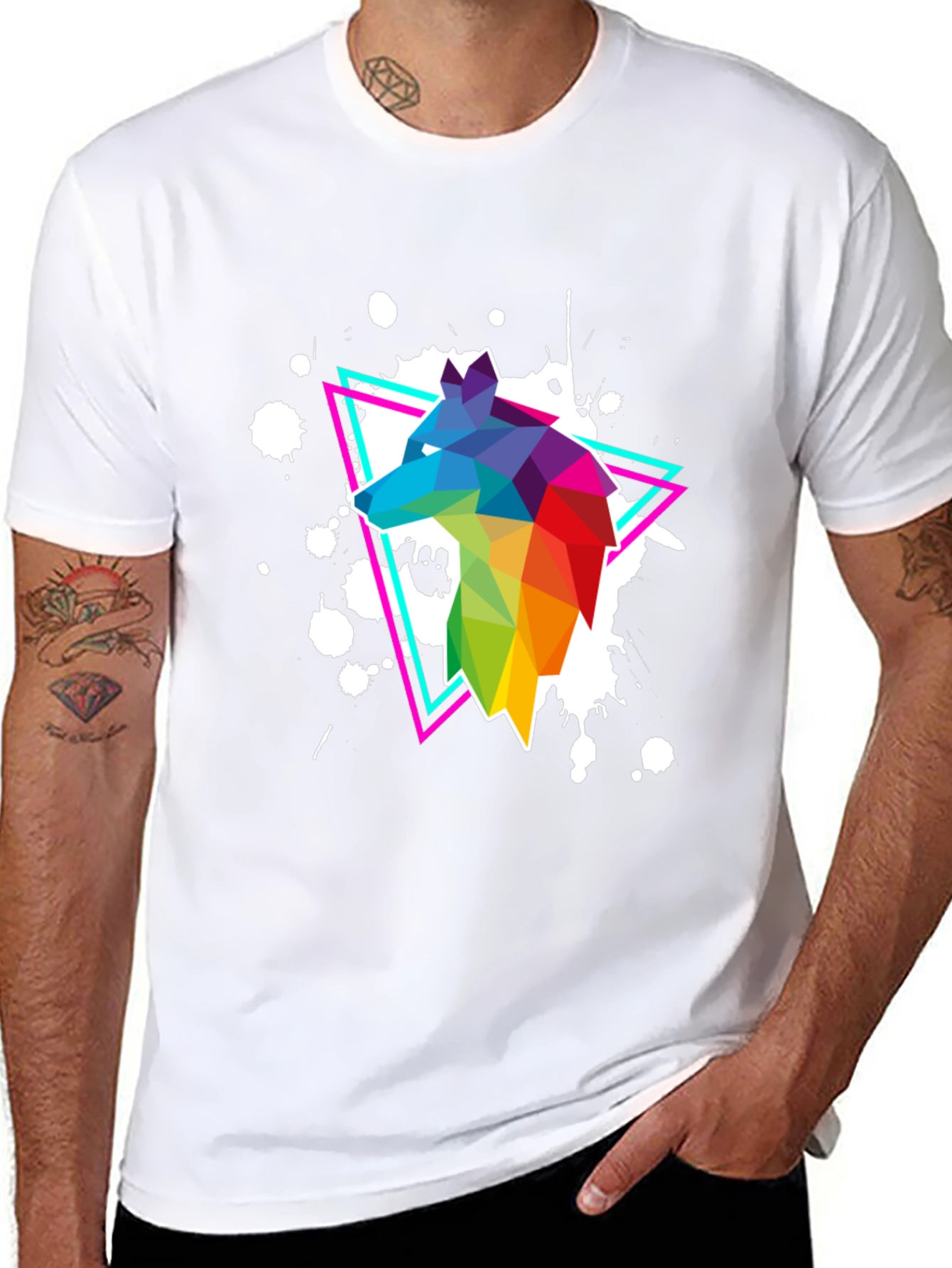 Geometric Wolf T-Shirt - Vibrant Graphic Print