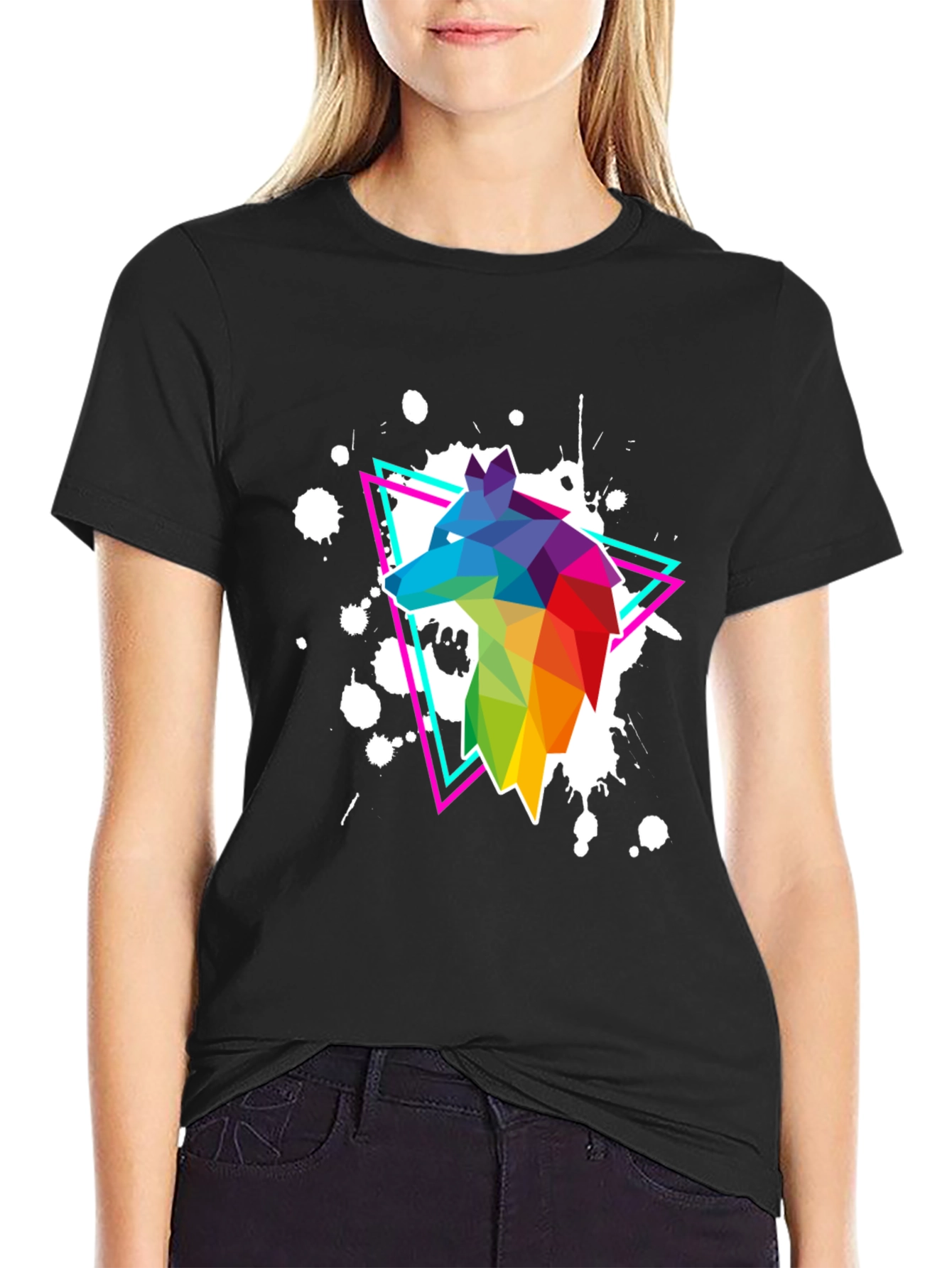 Geometric Wolf T-Shirt - Vibrant Graphic Print