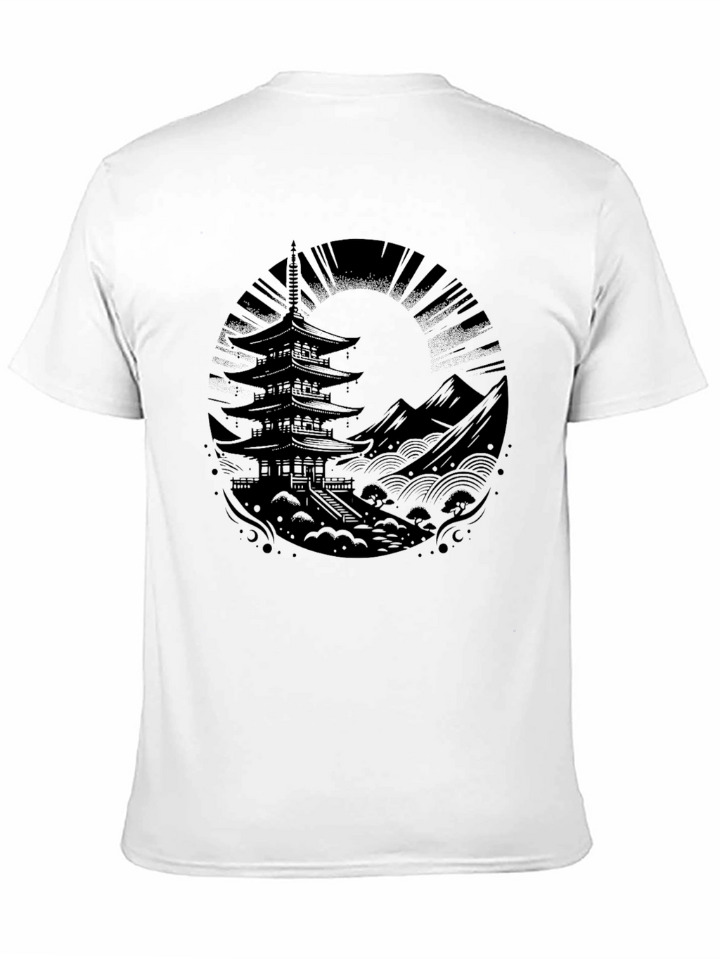 Mens Black Pagoda Graphic Tee - Stylish & Unique!