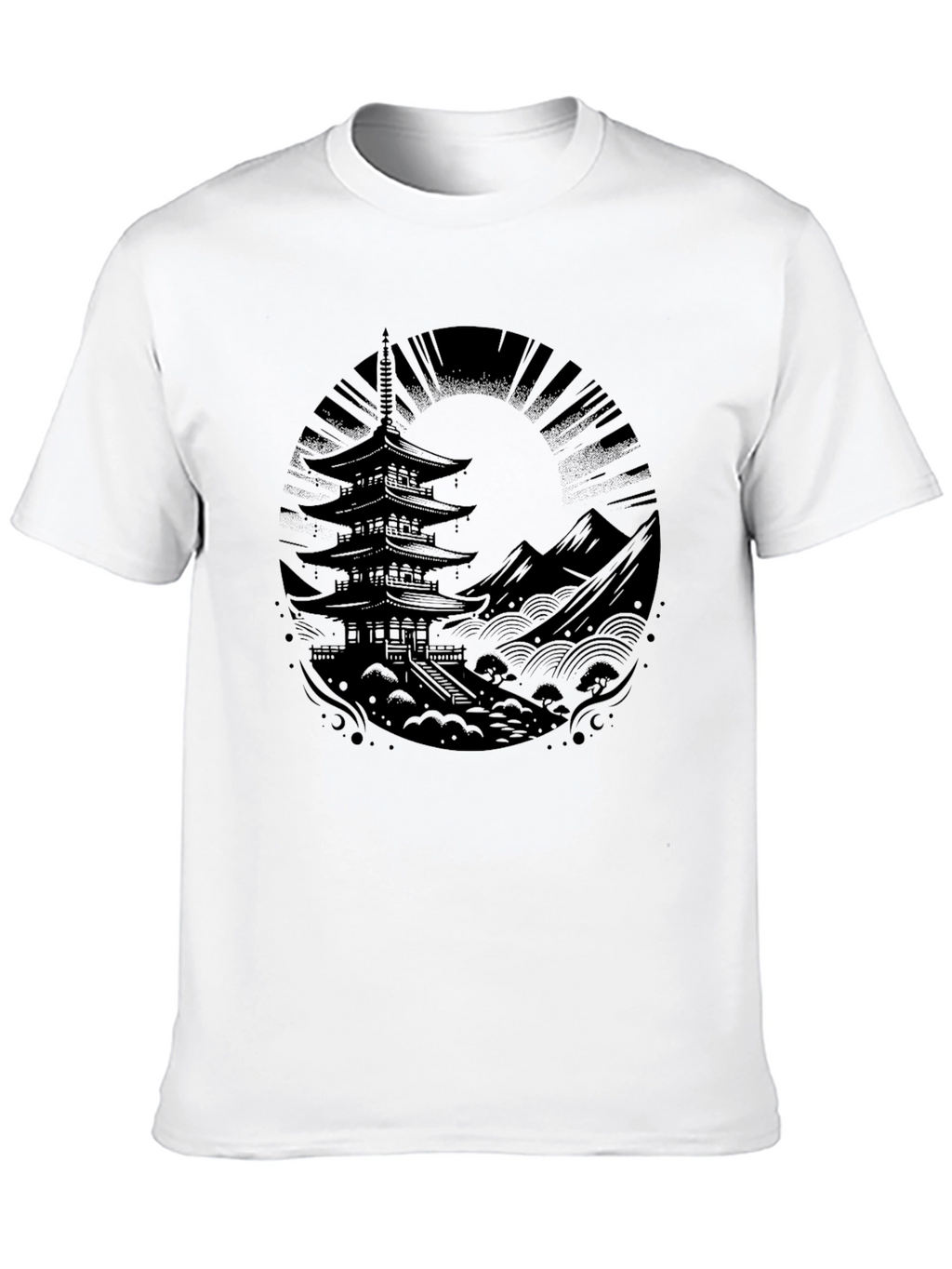 Mens Black Pagoda Graphic Tee - Stylish & Unique!