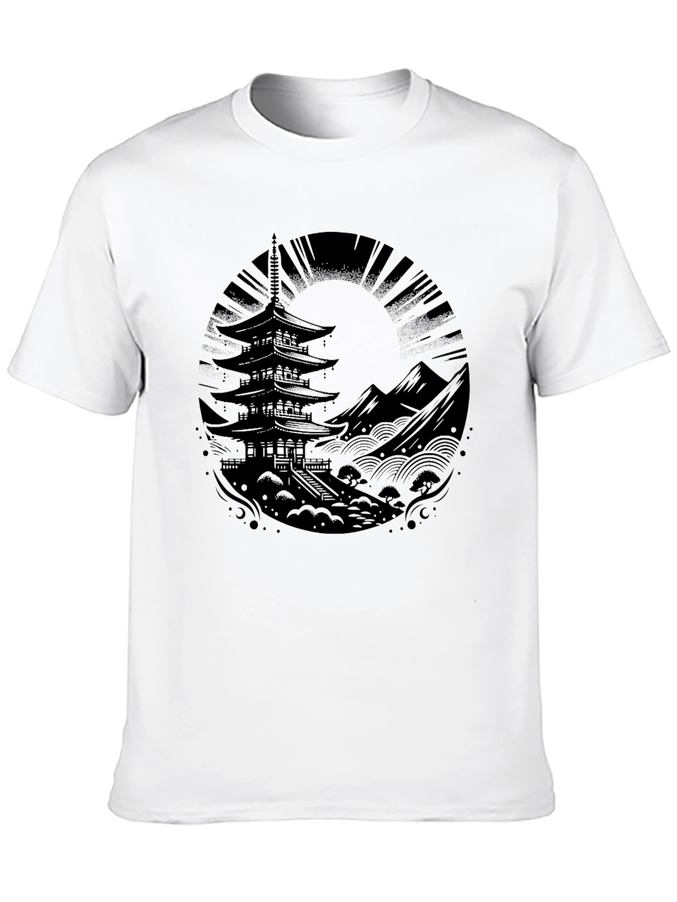 Mens Black Pagoda Graphic Tee - Stylish & Unique!