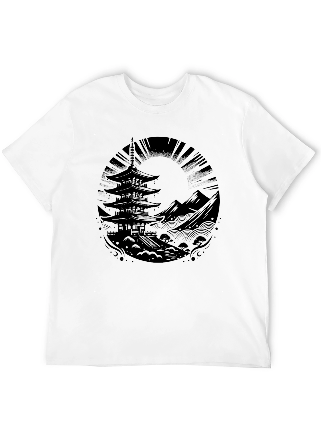 Mens Black Pagoda Graphic Tee - Stylish & Unique!