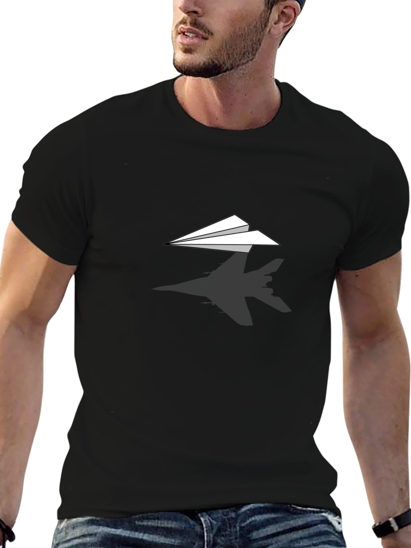 Paper Airplane Graphic Black T-Shirt