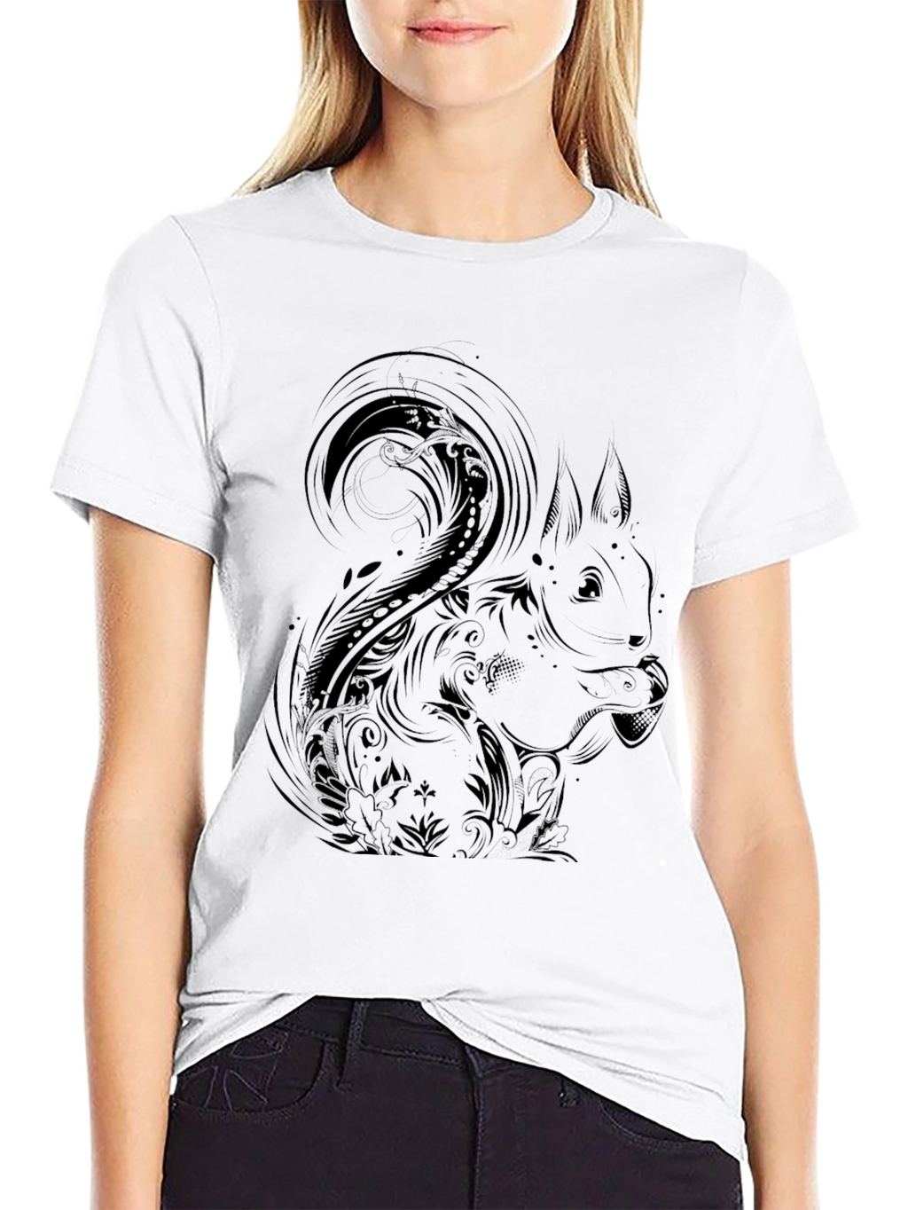 Squirrel Graphic Print T-Shirt - Stylish Black Tee