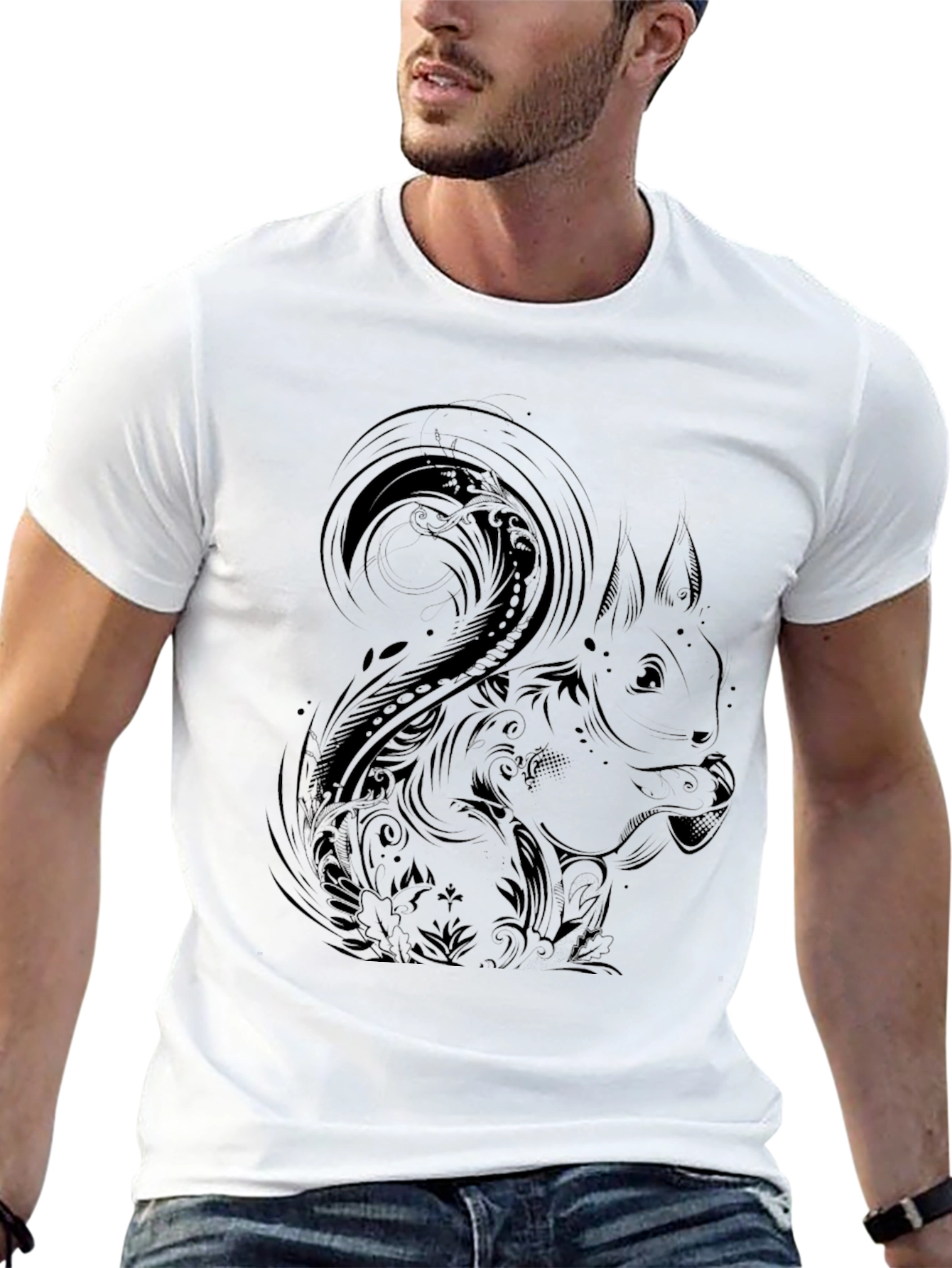 Squirrel Graphic Print T-Shirt - Stylish Black Tee