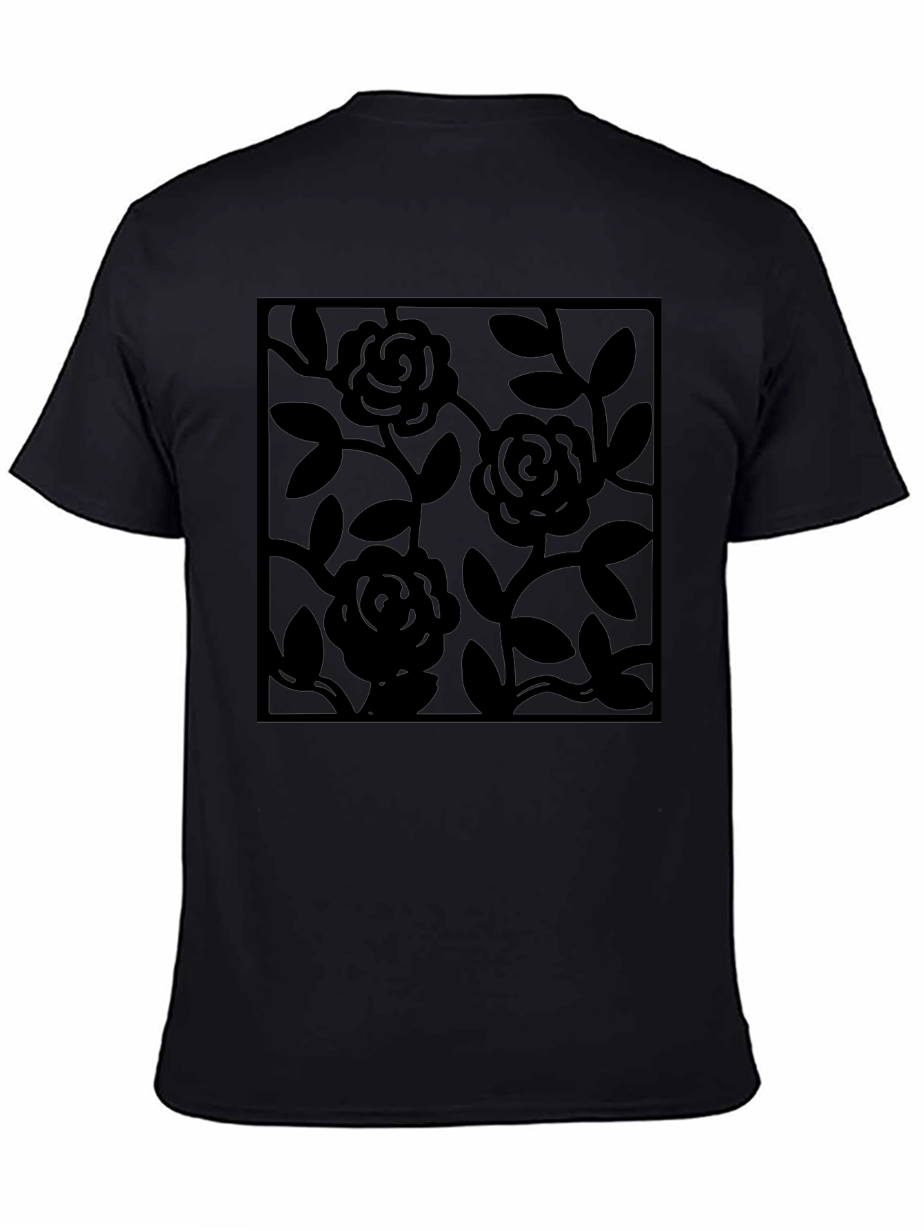 Black Rose Vine Graphic Tee - Modern Floral Design
