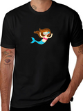 Black T-Shirt with Mermaid Graphic