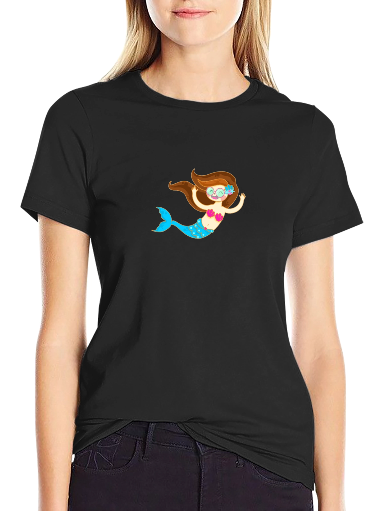 Black T-Shirt with Mermaid Graphic