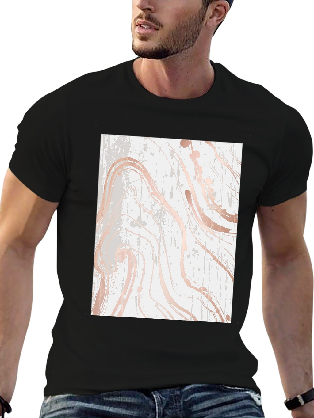Modern Marble Print Black T-Shirt