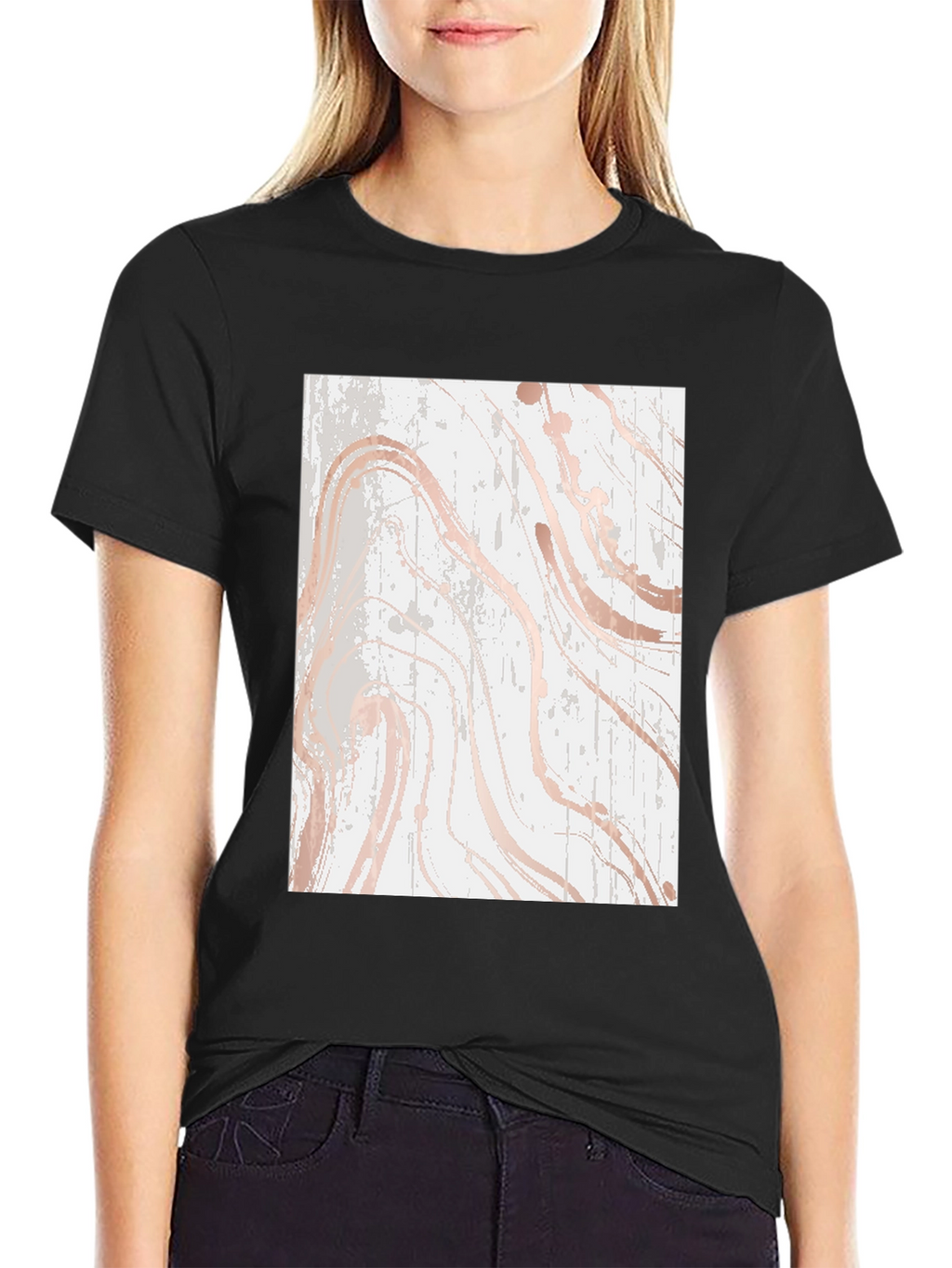 Modern Marble Print Black T-Shirt