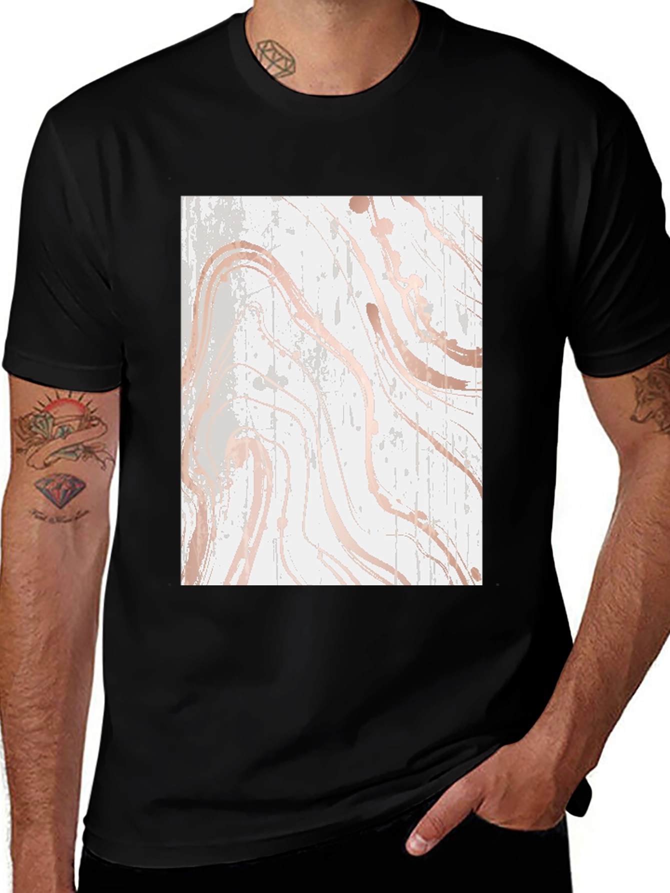 Modern Marble Print Black T-Shirt