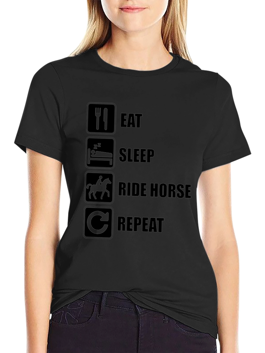 Eat Sleep Ride Horse Repeat Black T-Shirt