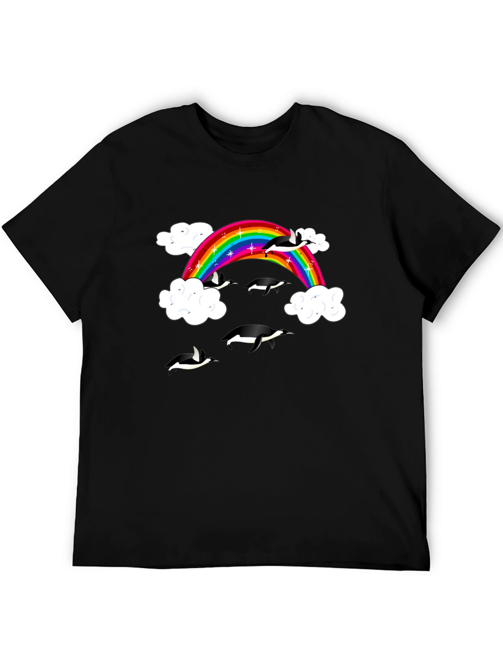 Rainbow Penguin T-Shirt - Black Cotton Graphic Tee