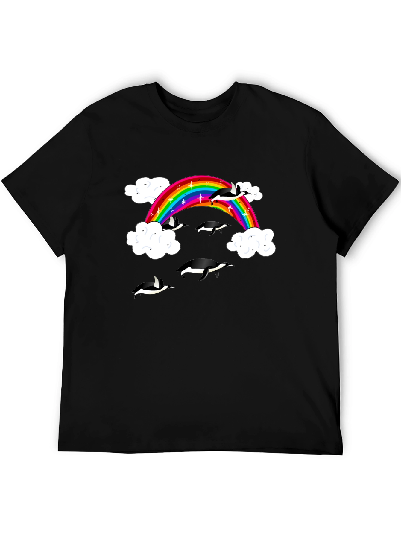 Rainbow Penguin T-Shirt - Black Cotton Graphic Tee