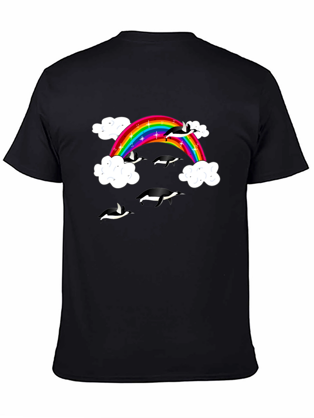 Rainbow Penguin T-Shirt - Black Cotton Graphic Tee