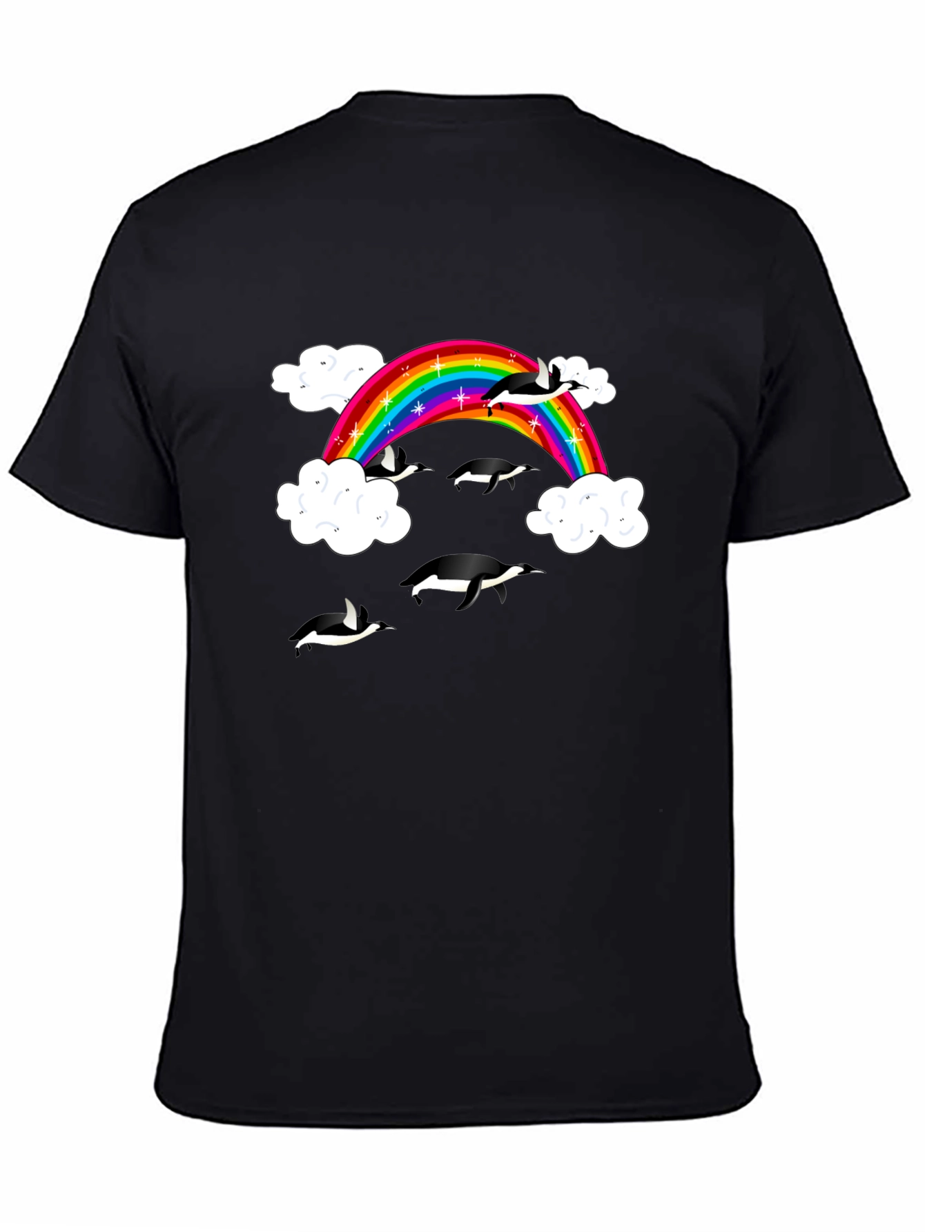 Rainbow Penguin T-Shirt - Black Cotton Graphic Tee