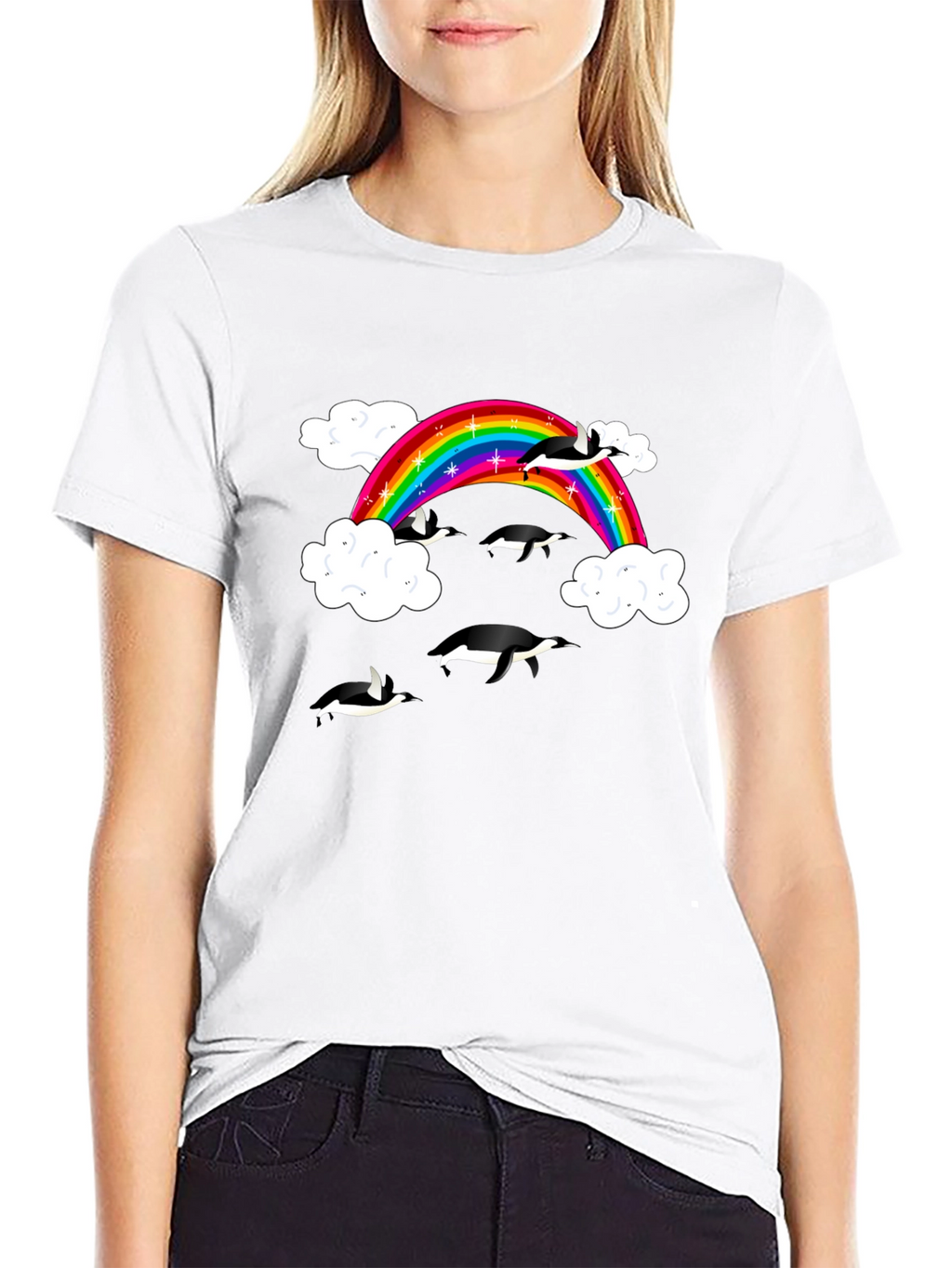 Rainbow Penguin T-Shirt - Black Cotton Graphic Tee