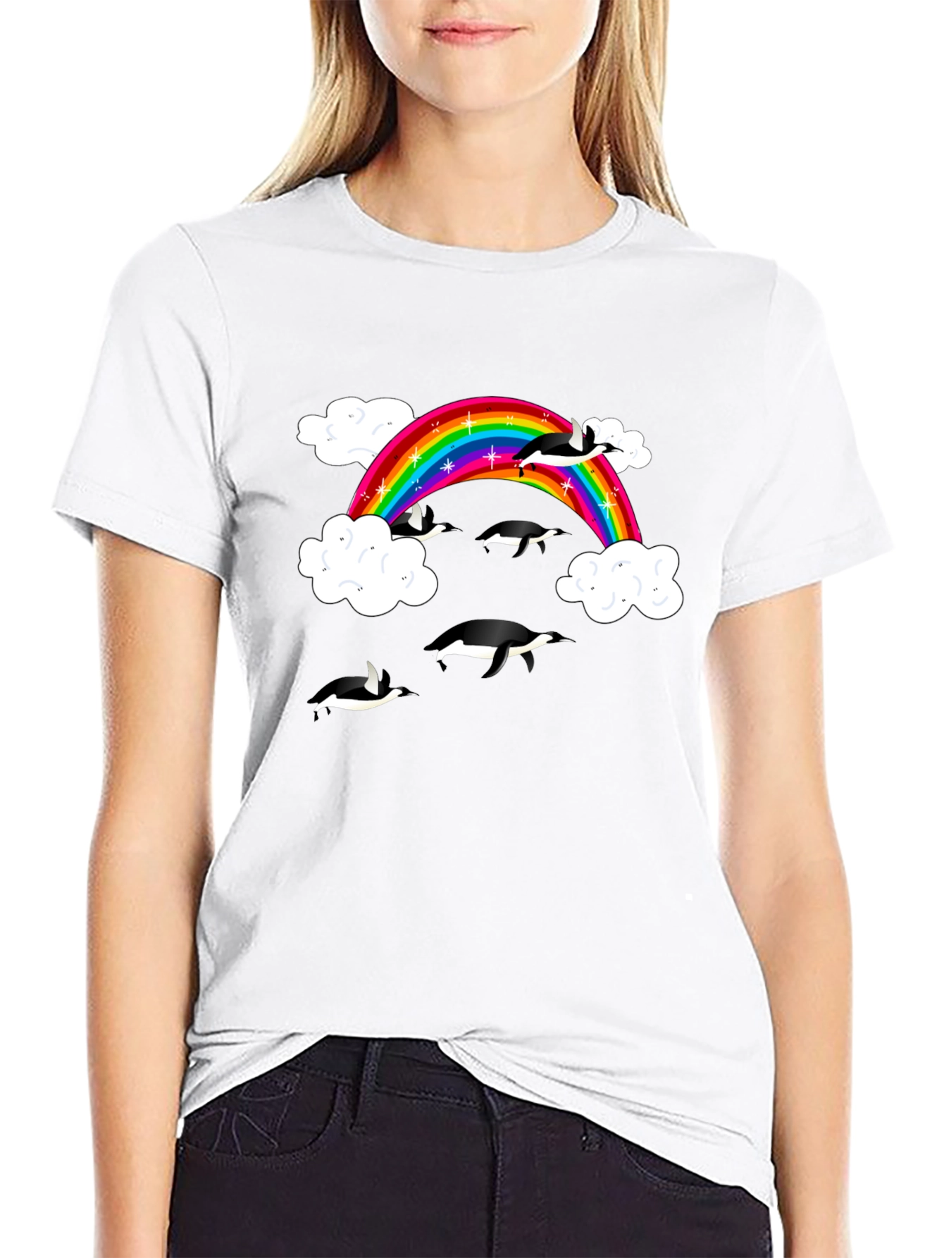 Rainbow Penguin T-Shirt - Black Cotton Graphic Tee
