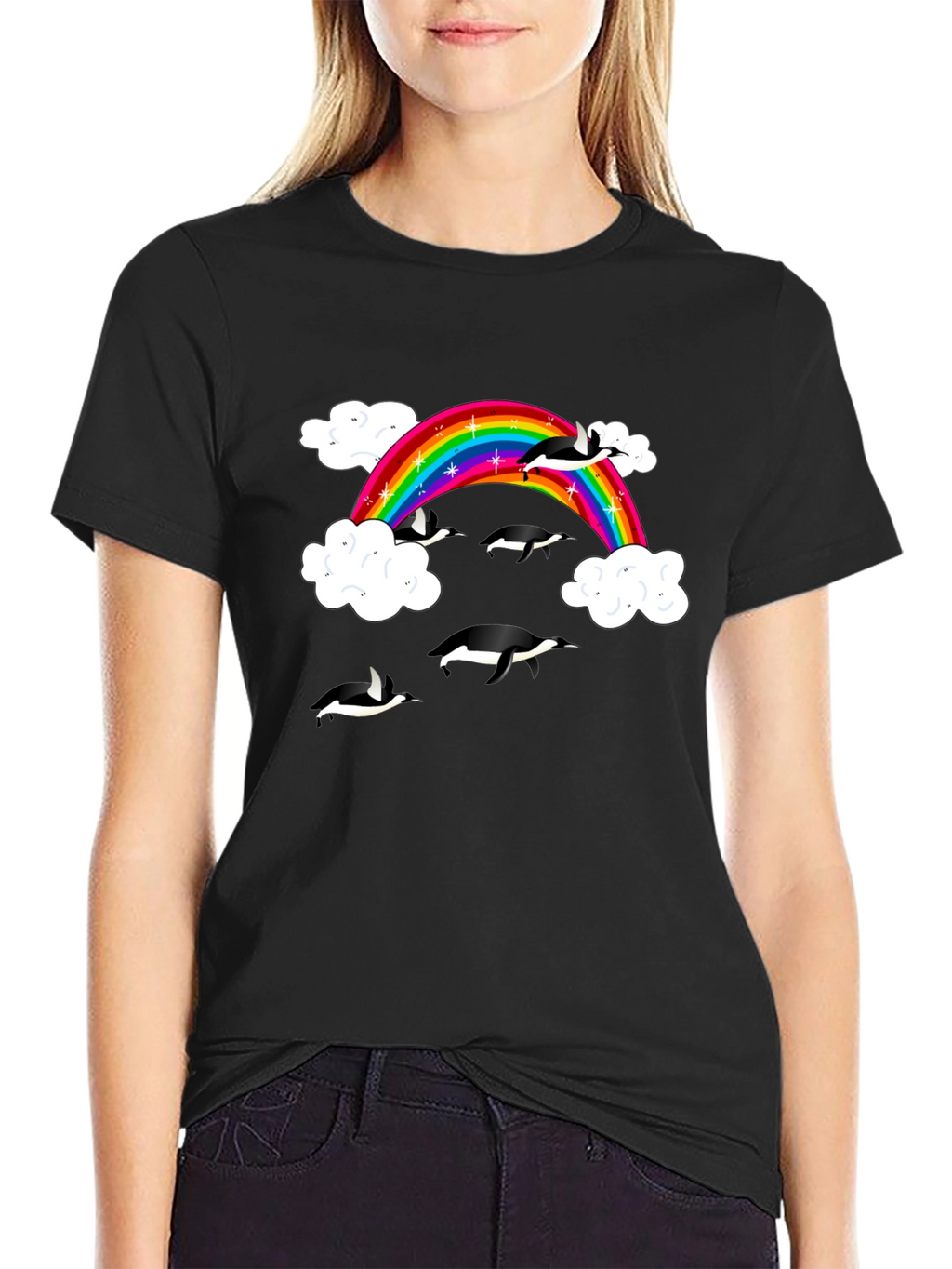 Rainbow Penguin T-Shirt - Black Cotton Graphic Tee