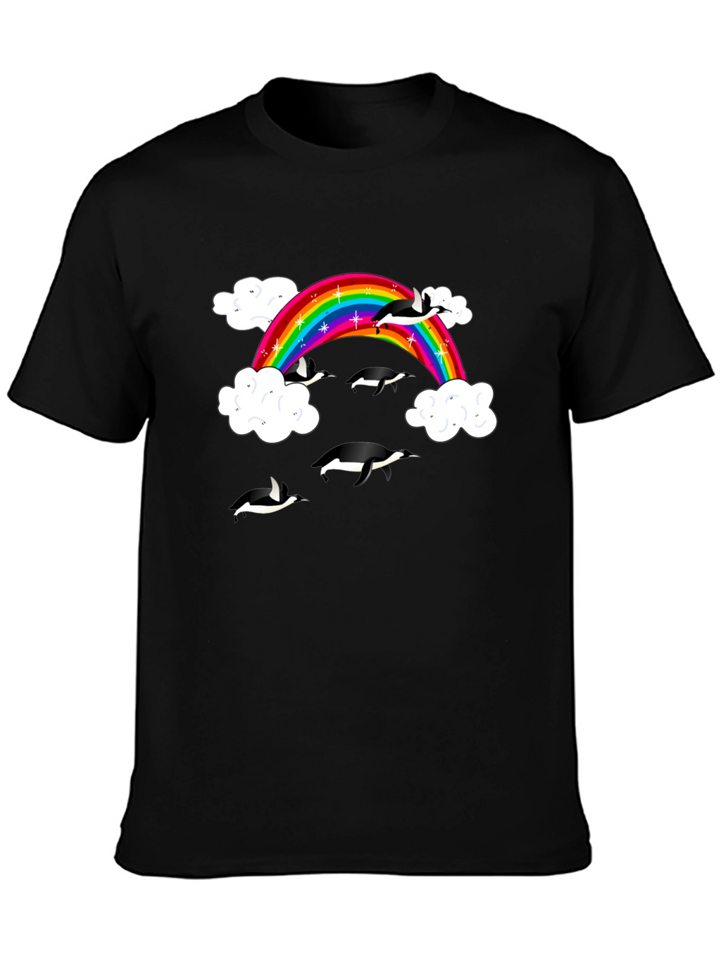 Rainbow Penguin T-Shirt - Black Cotton Graphic Tee
