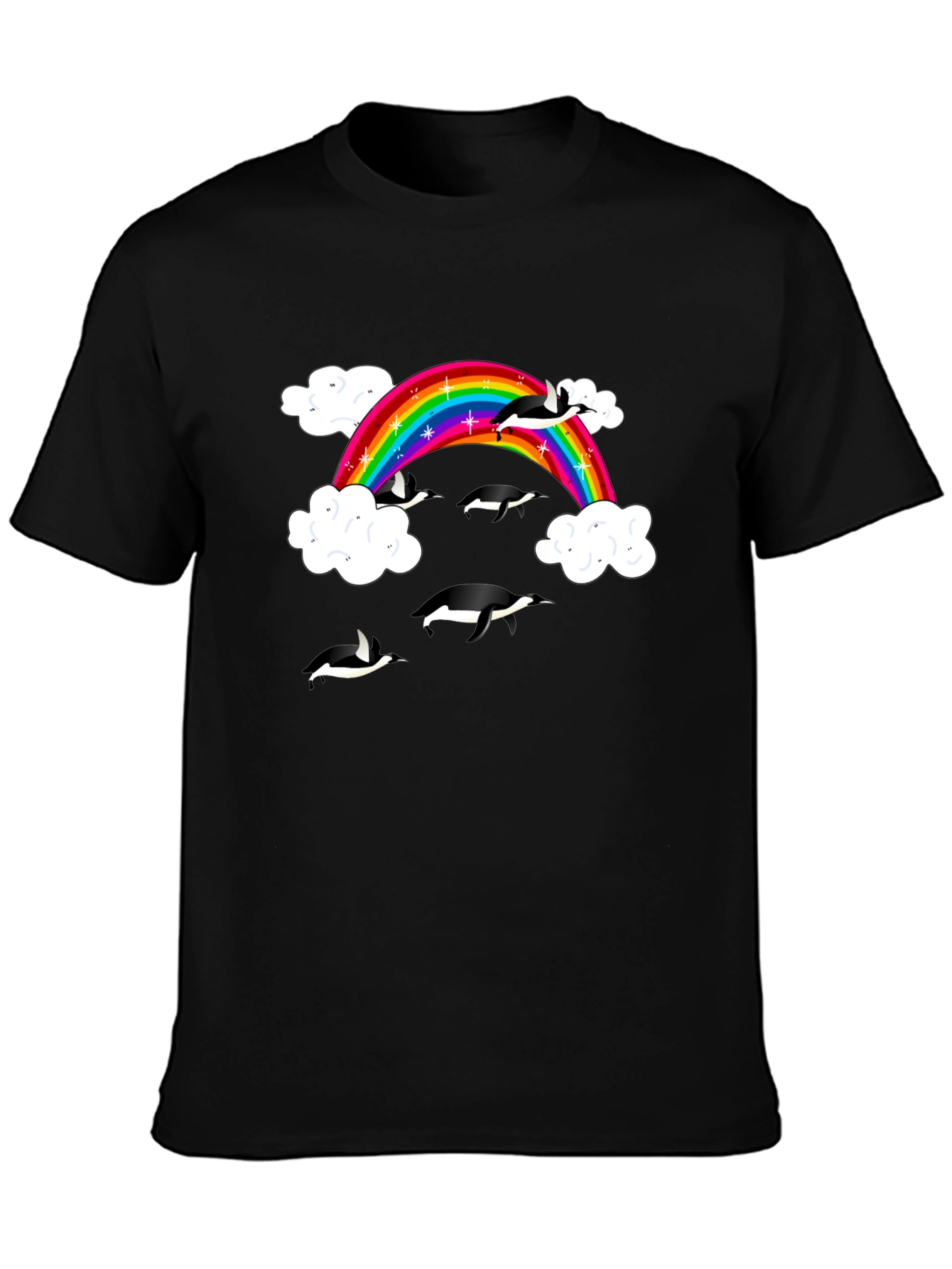 Rainbow Penguin T-Shirt - Black Cotton Graphic Tee