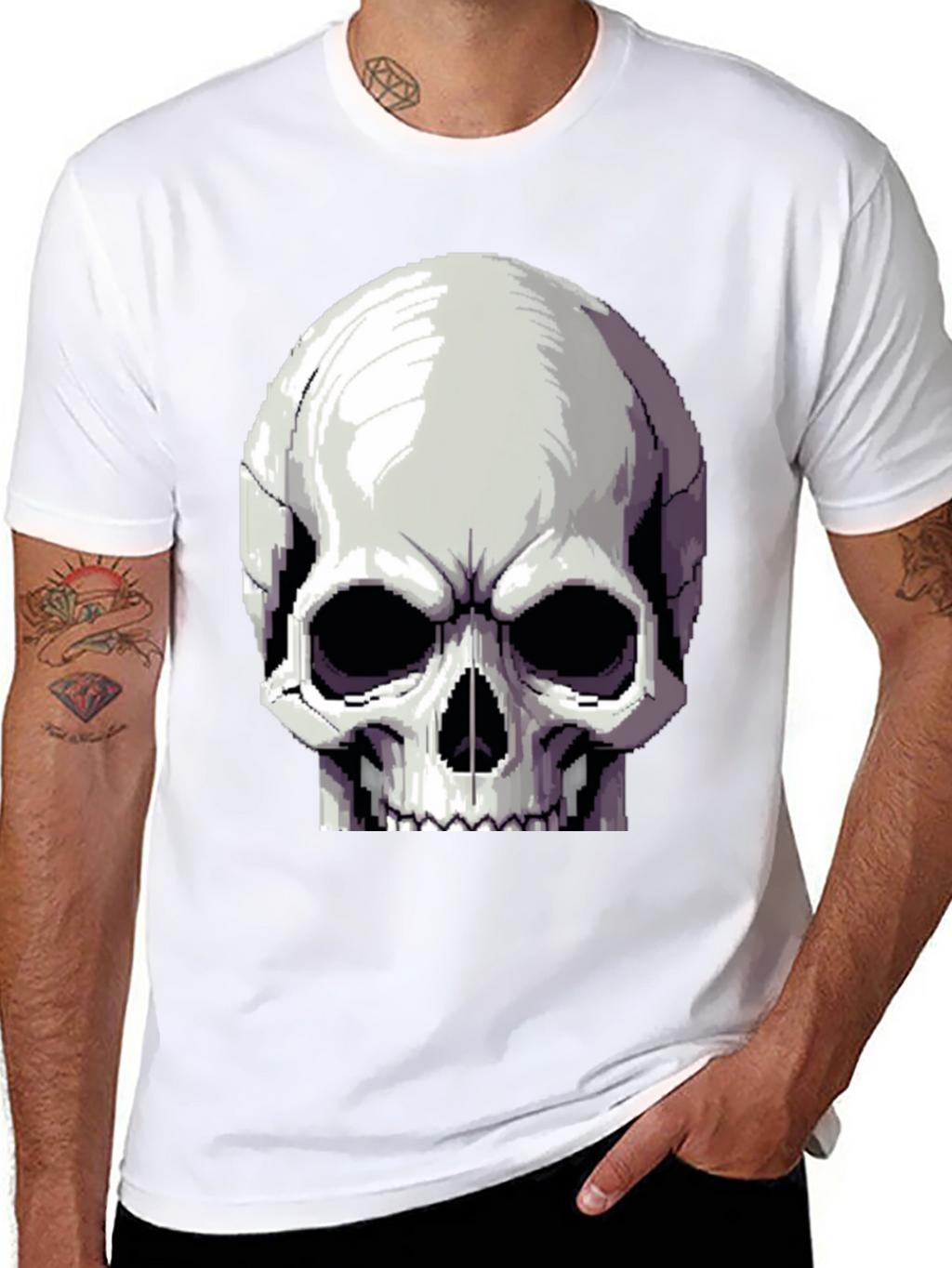 Pixel Skull Graphic Tee - Black Cotton Shirt
