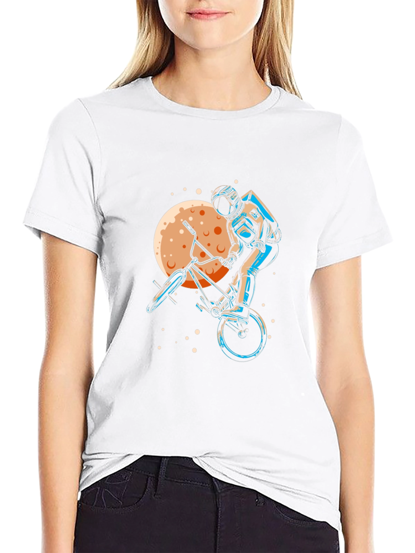 Astronaut BMX Rider Graphic Tee - Space Adventure Shirt