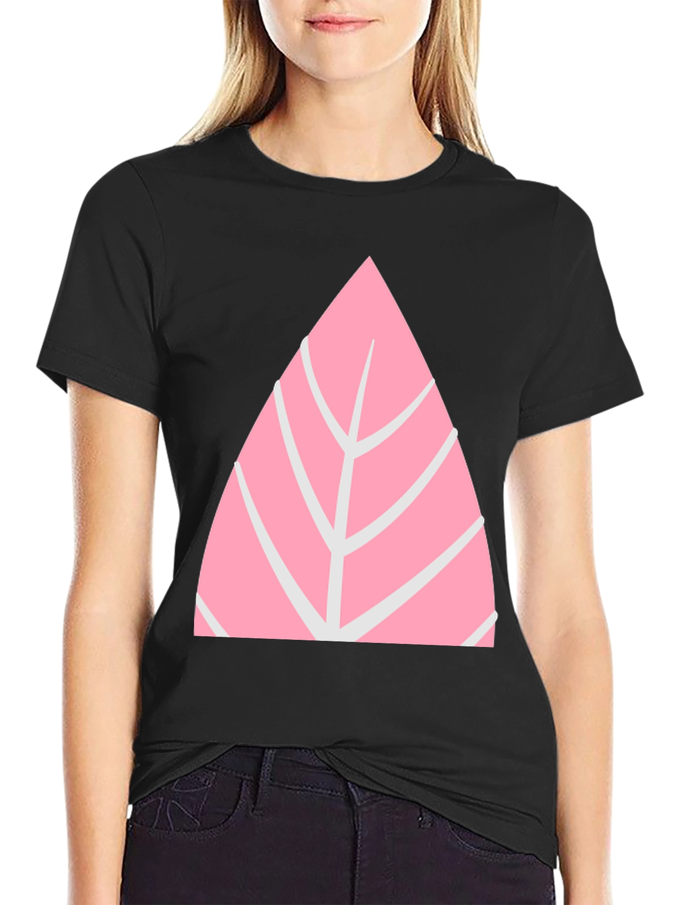 Pink Leaf Graphic Tee - Casual Style