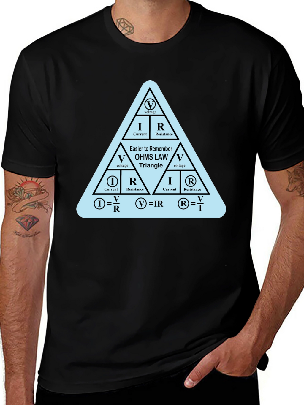 Ohms Law Triangle Formula Black T-Shirt