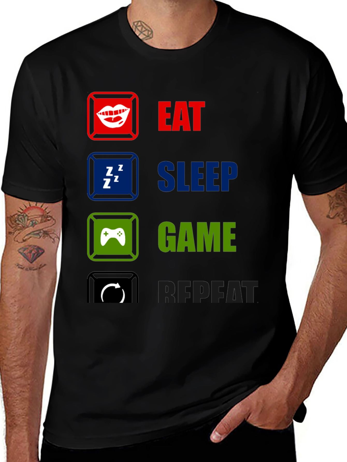 Eat Sleep Game Repeat Graphic T-Shirt
