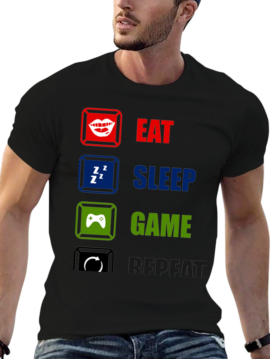 Eat Sleep Game Repeat Graphic T-Shirt