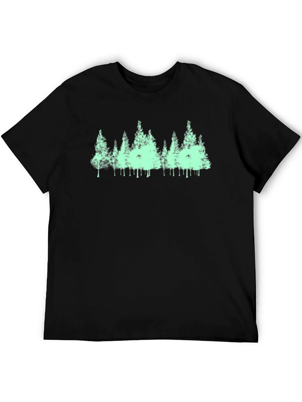 Mens Black T-Shirt with Green Forest Print