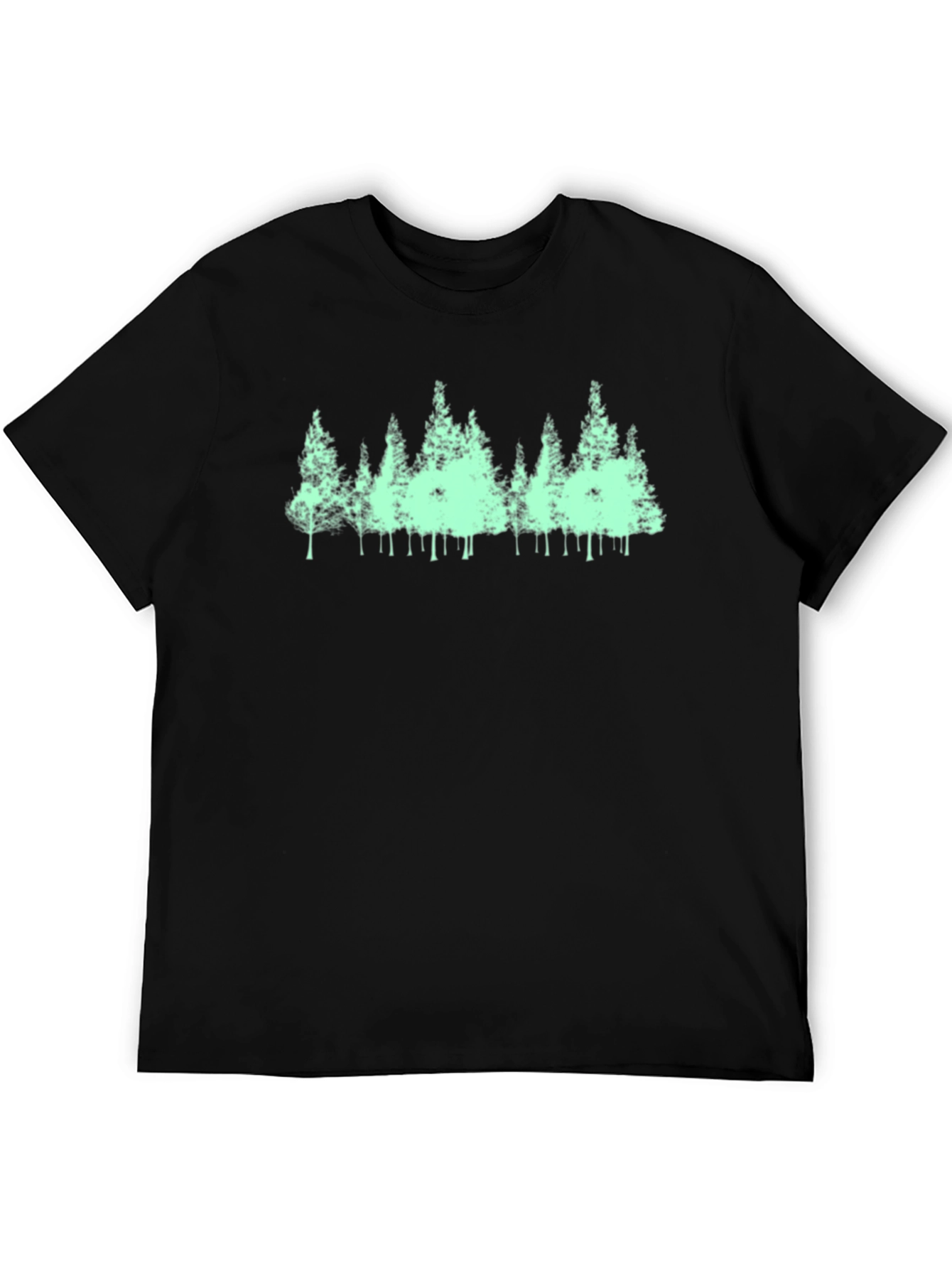 Mens Black T-Shirt with Green Forest Print