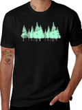 Mens Black T-Shirt with Green Forest Print