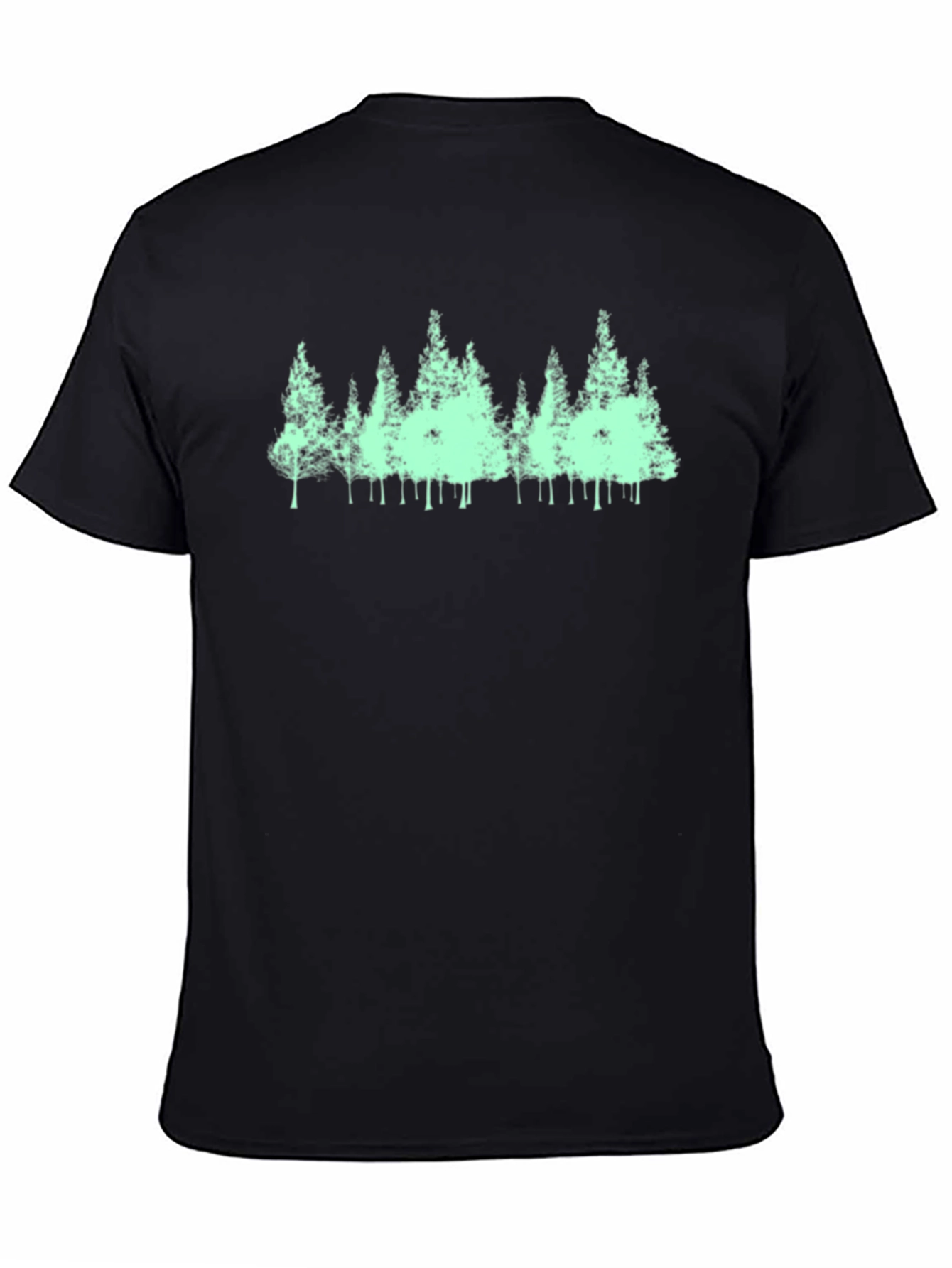 Mens Black T-Shirt with Green Forest Print