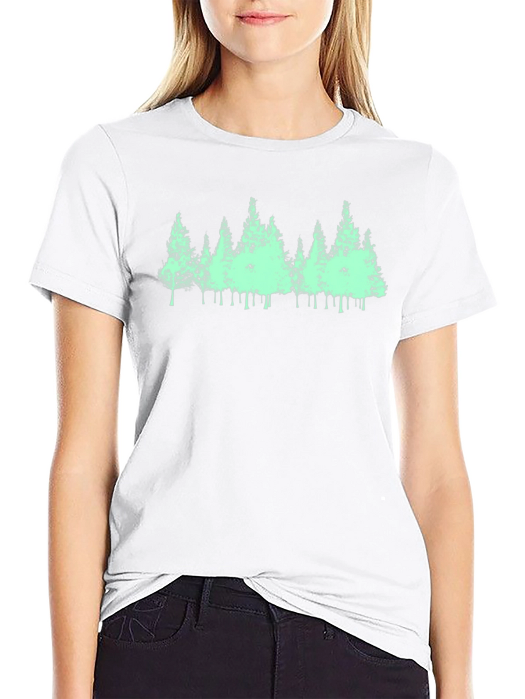 Mens Black T-Shirt with Green Forest Print