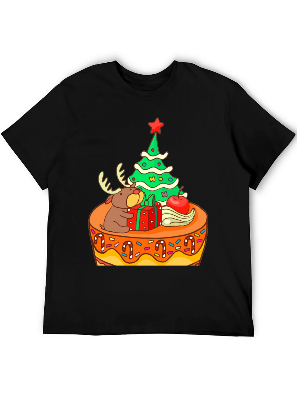 Festive Christmas Tree & Reindeer Graphic Tee