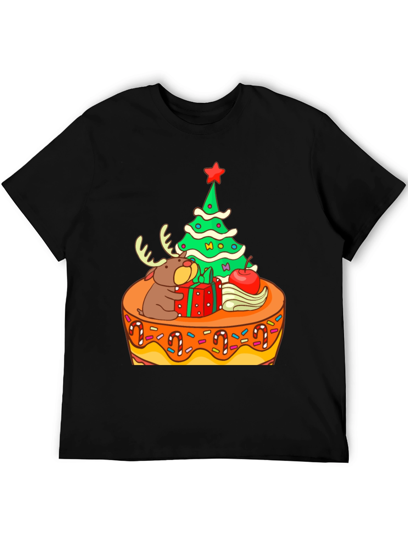 Festive Christmas Tree & Reindeer Graphic Tee