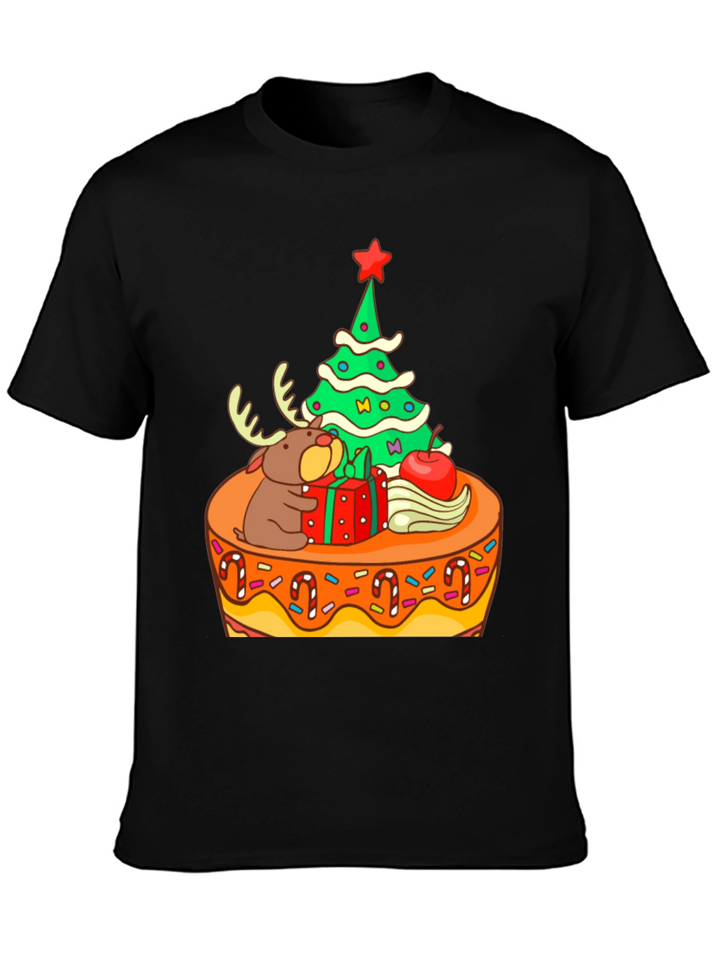 Festive Christmas Tree & Reindeer Graphic Tee