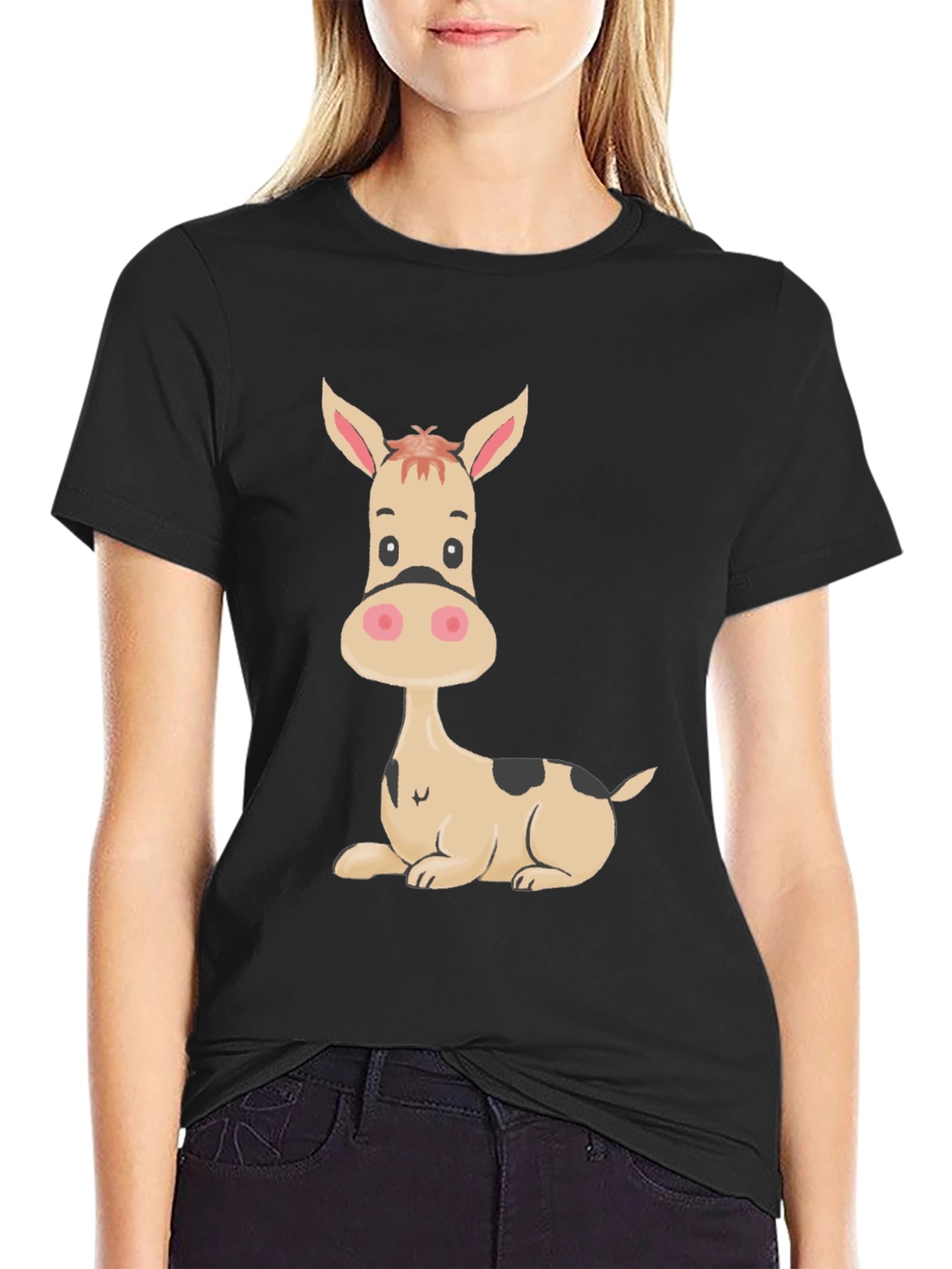 Funny Donkey Graphic Tee - Black Cotton T-Shirt