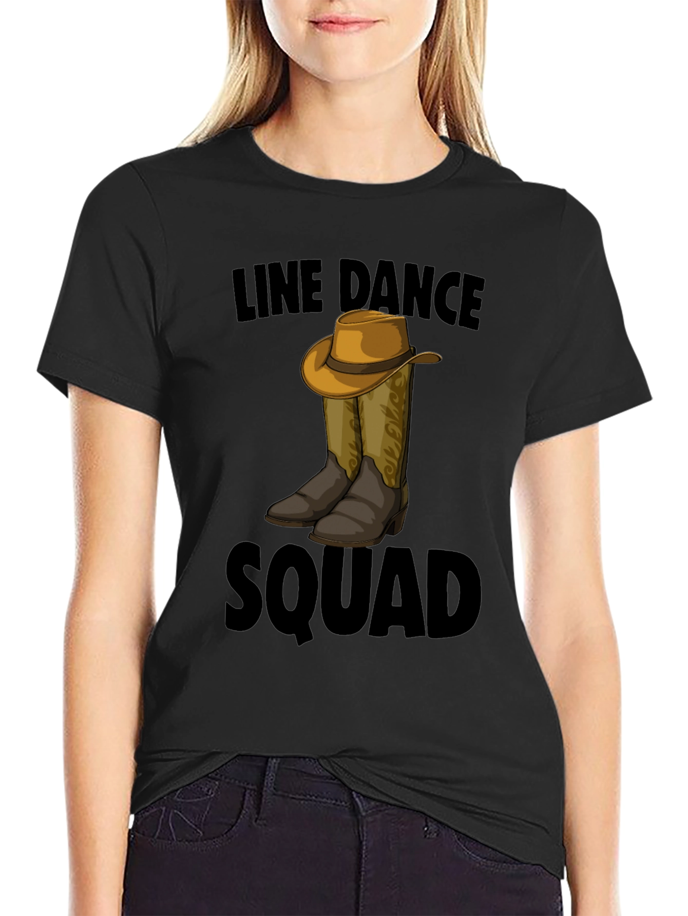 Line Dance Squad T-Shirt - Cowboy Boots and Hat Design