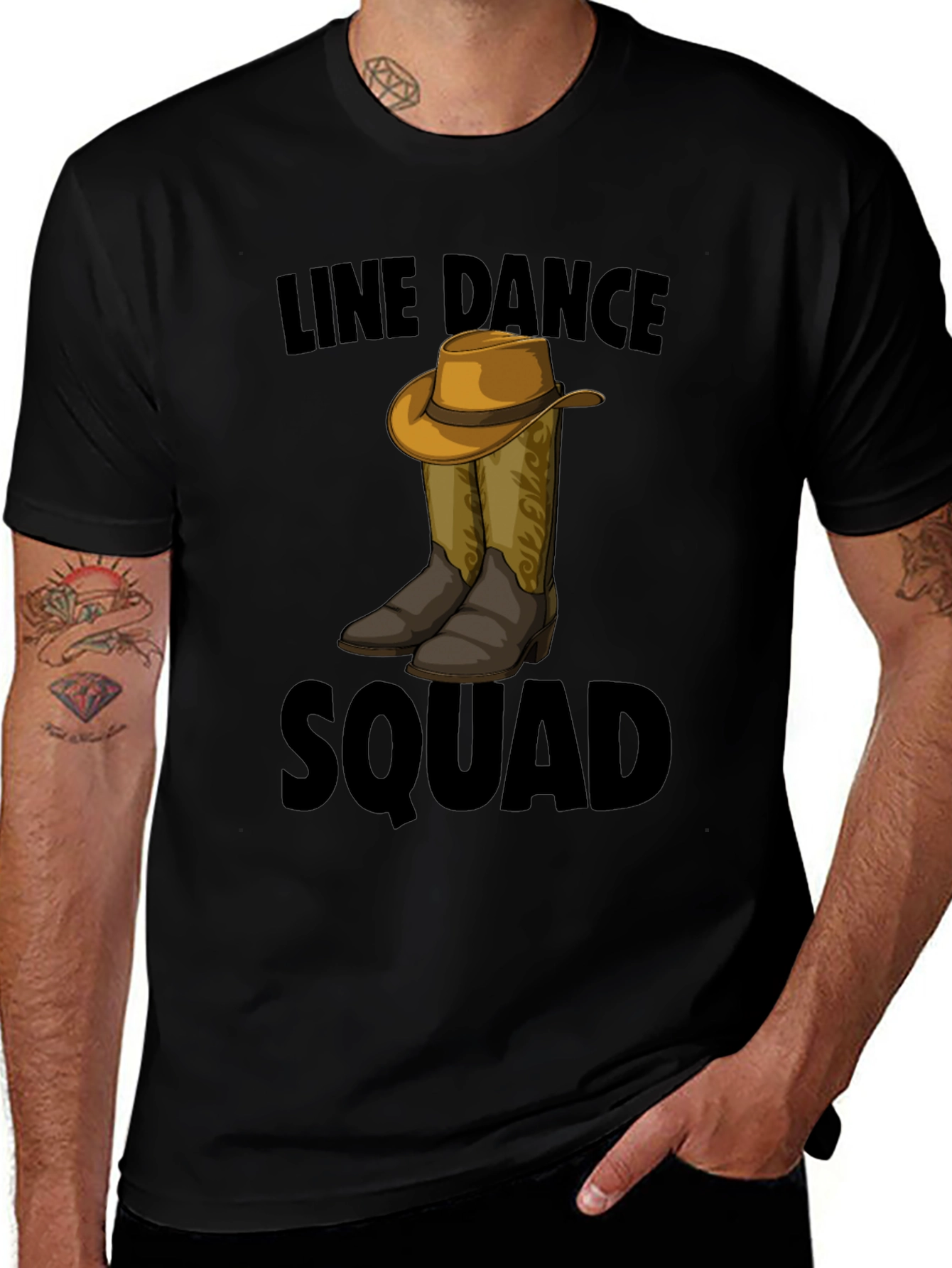 Line Dance Squad T-Shirt - Cowboy Boots and Hat Design