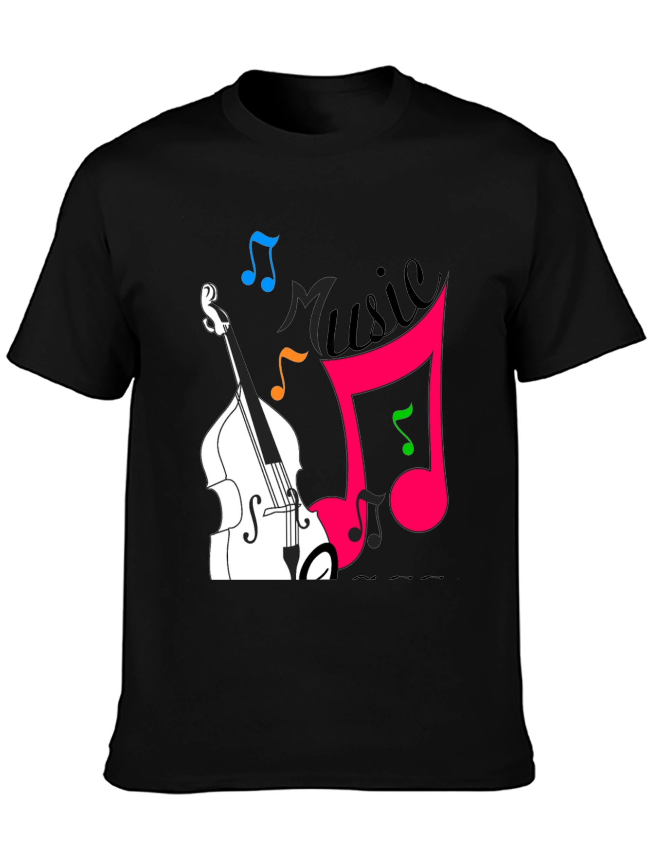 Music Lovers Black T-Shirt with Instrument Design