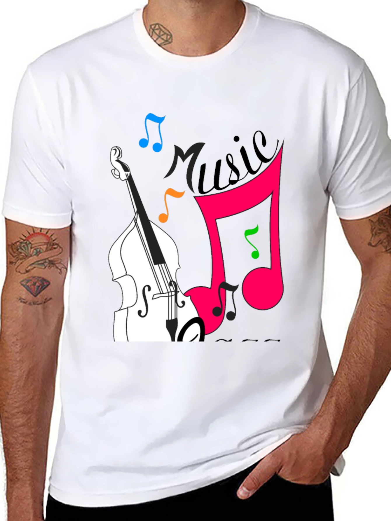 Music Lovers Black T-Shirt with Instrument Design