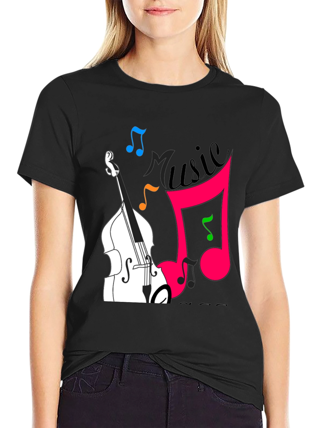 Music Lovers Black T-Shirt with Instrument Design