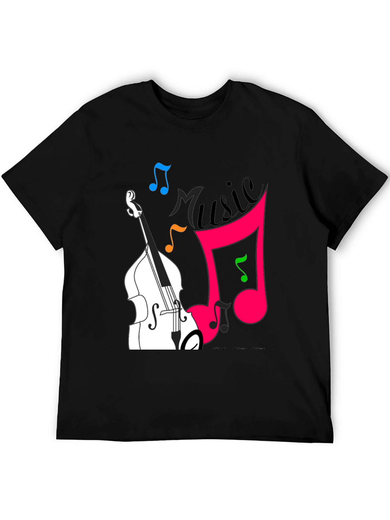 Music Lovers Black T-Shirt with Instrument Design