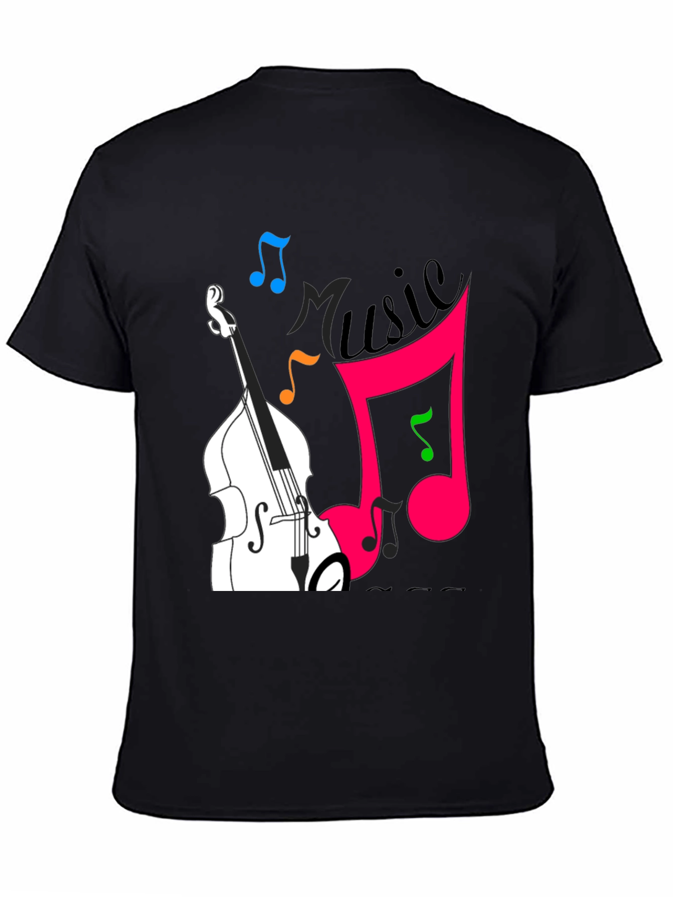 Music Lovers Black T-Shirt with Instrument Design