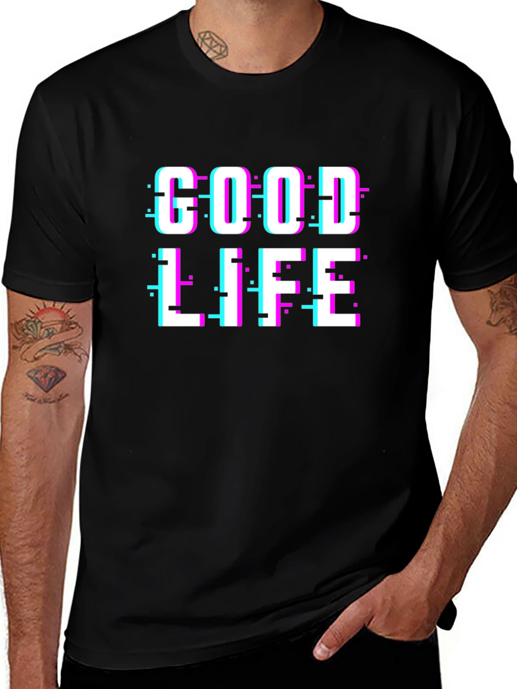 Good Life Graphic Tee - Glitch Text Design
